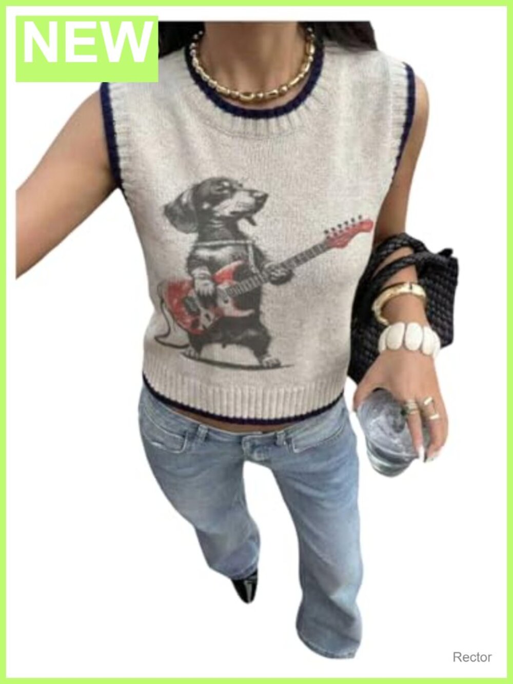 Women's Graphic Sweater Vest Sleeveless Knit Casual Tank Top